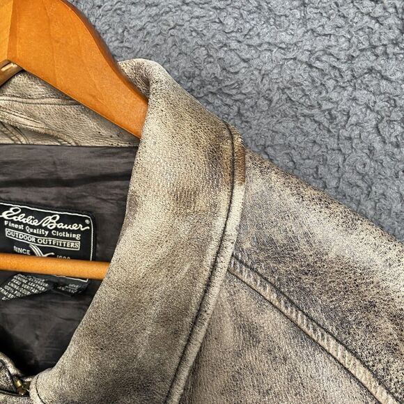 Eddie Bauer Mens 2XL Leather Bomber Jacket Full Zip Brown Distressed Gradient - Picture 16 of 16